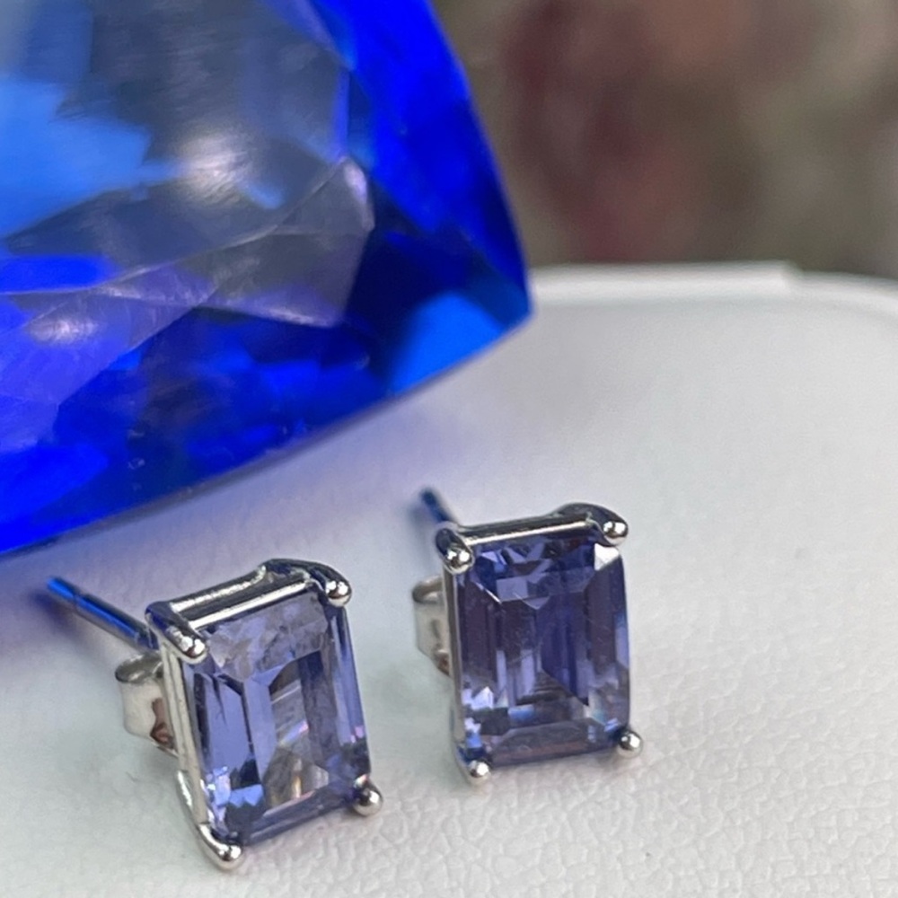 ✨ 2 CWT Tanzanite Radiant Cut Stud Earrings • 925 Sterling Silver • 5x7mm ✨